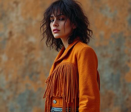Chaqueta estilo boho chic con flecos